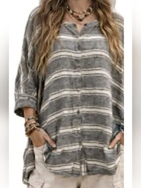We The Free Linen And Cotton Blend Striped Tunic Size Small